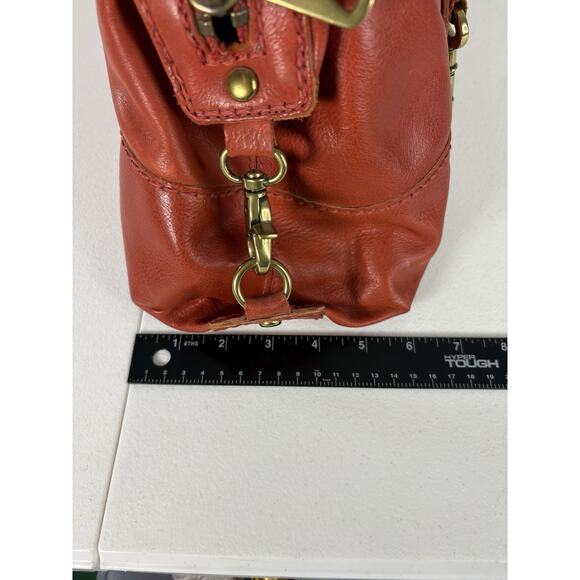 FOSSIL Fifty Four Leather Handbag Burnt Orange Clay Heavy Hardware Hobo Vintage - Picture 15 of 16